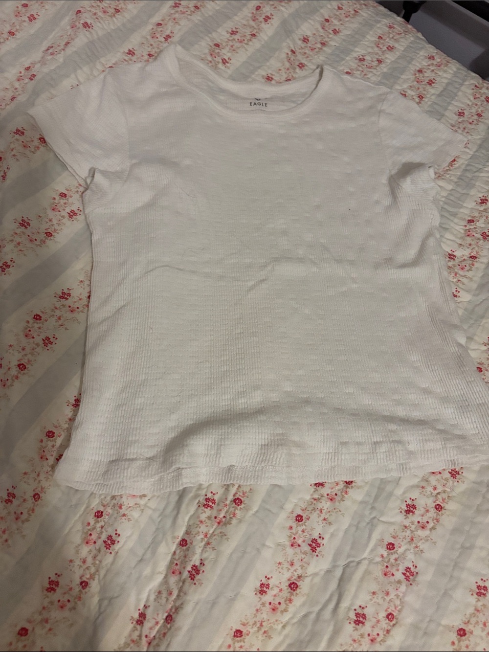 American Eagle Cream Waffle Knit Crew Neck Tee